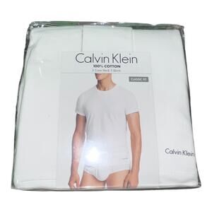 Calvin Klein Mens Crew Neck T-Shirts 3 Pack White Size M Classic Fit 100% Cotton